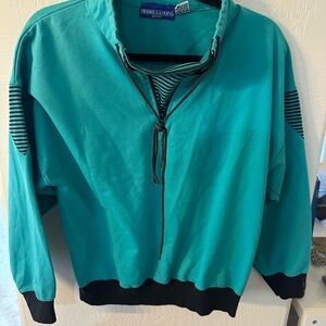 Vintage Turquoise Striped Zip-Up Sweater